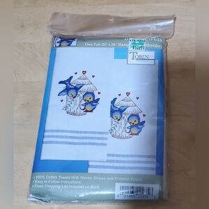 Tobin Blue Birds Striped Towel Set